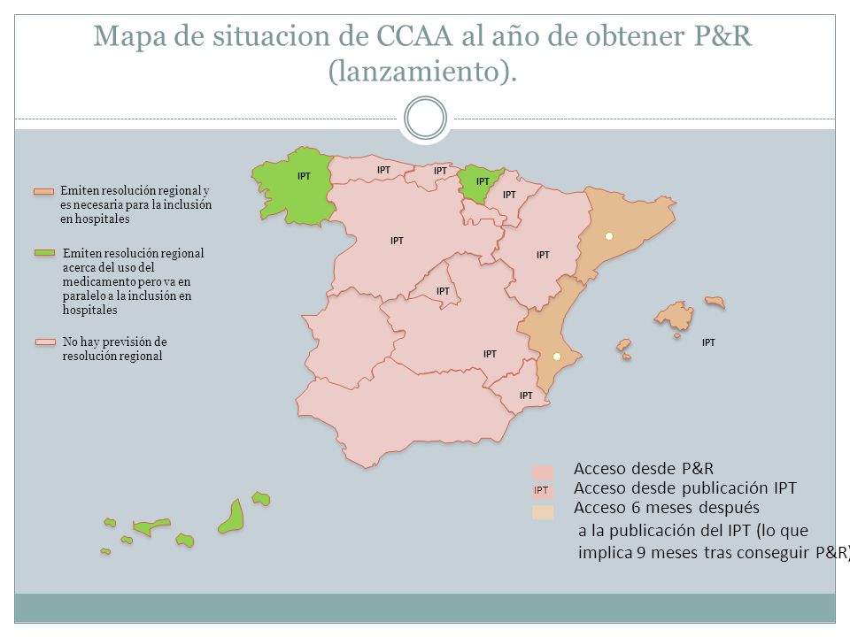 Mapa de situacion de CCAA al año de obtener P&R (lanzamiento).