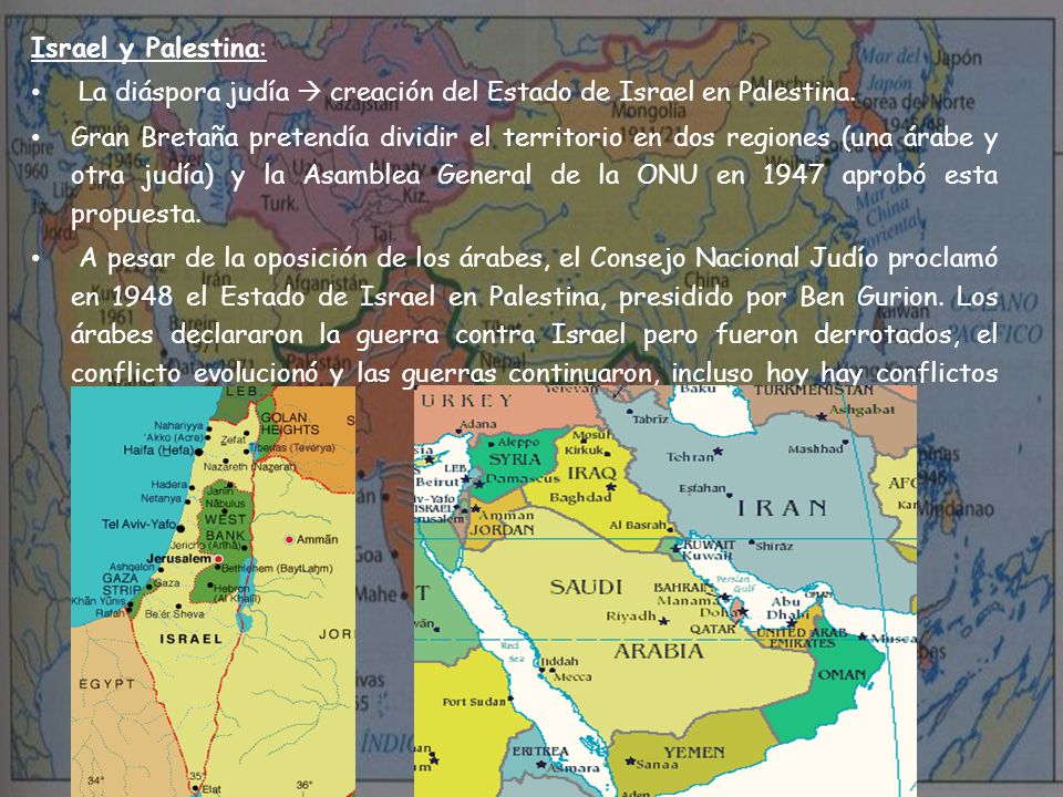 Israel y Palestina: La diáspora judía  creación del Estado de Israel en Palestina.