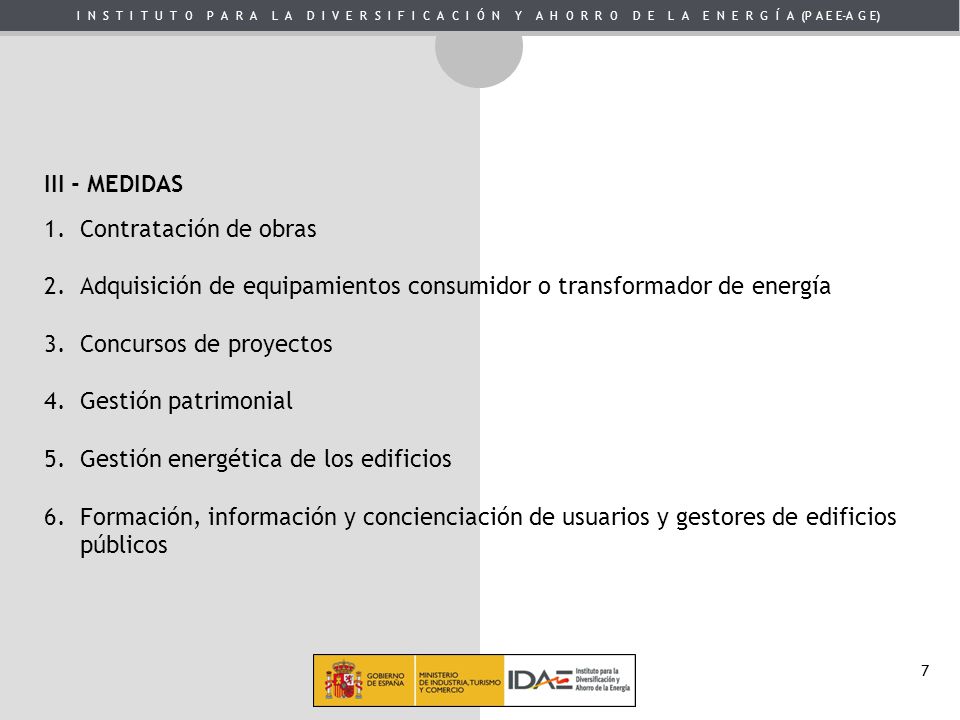 Adquisición de equipamientos consumidor o transformador de energía