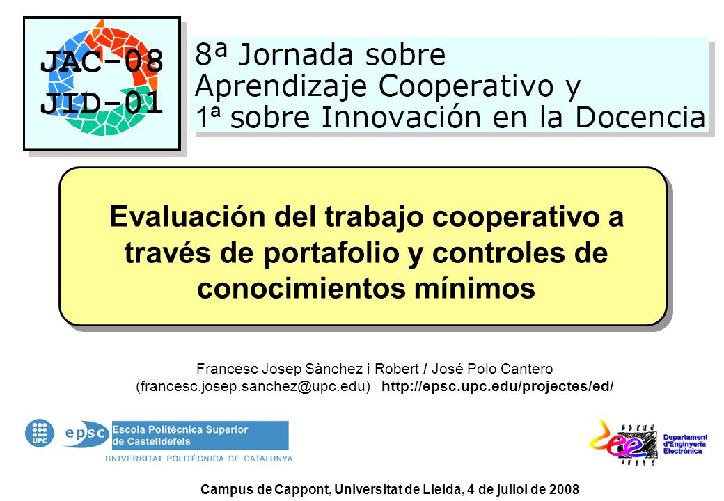 Evaluación del trabajo cooperativo a través de portafolio y controles de conocimientos mínimos
