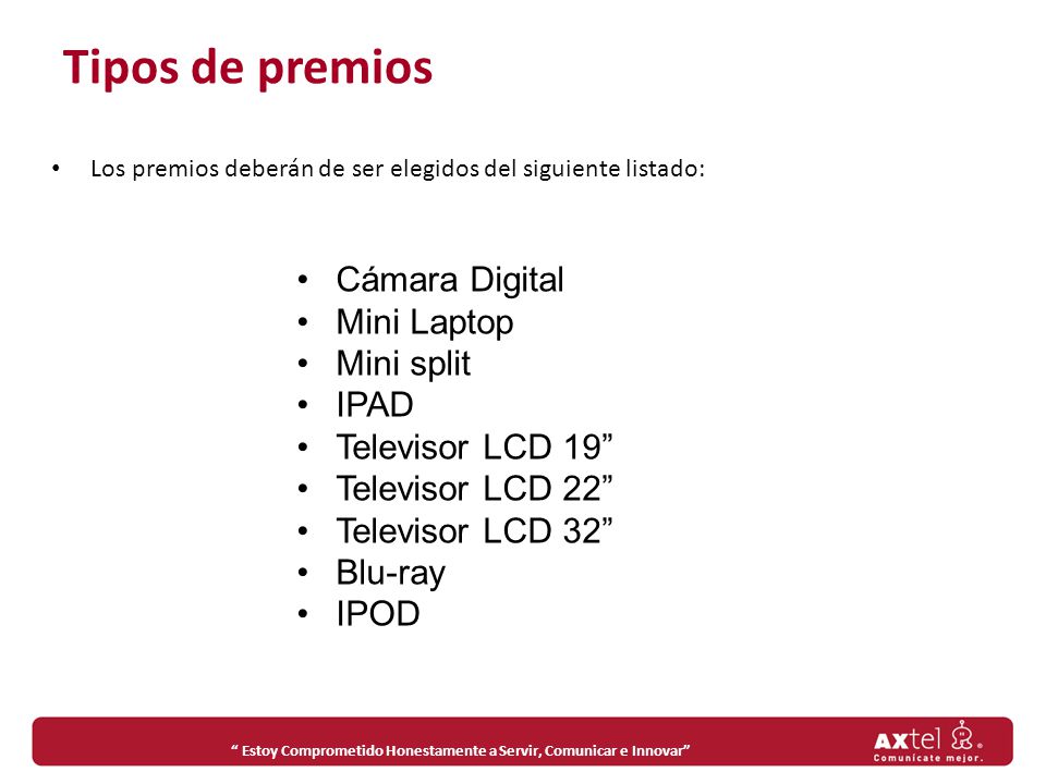 Tipos de premios Cámara Digital Mini Laptop Mini split IPAD