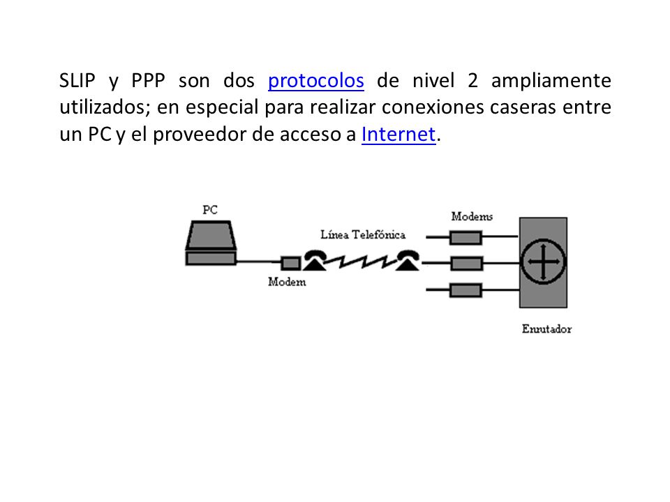 SLIP y PPP son dos protocolos de nivel 2 ampliamente utilizados; en especial para realizar conexiones caseras entre un PC y el proveedor de acceso a Internet.