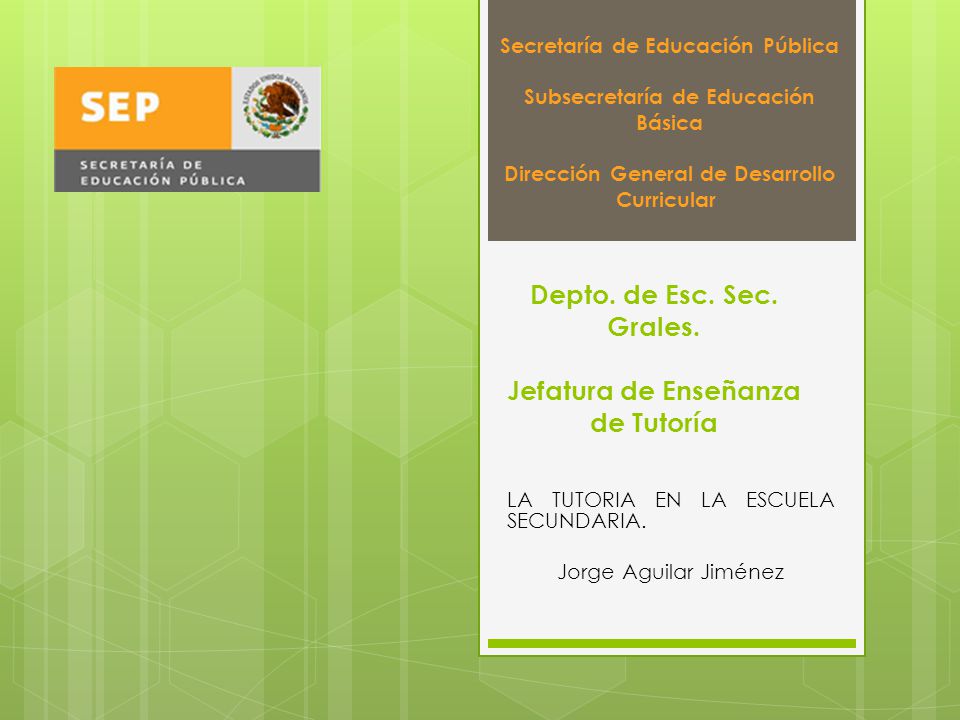 Depto. de Esc. Sec. Grales. Jefatura de Enseñanza de Tutoría