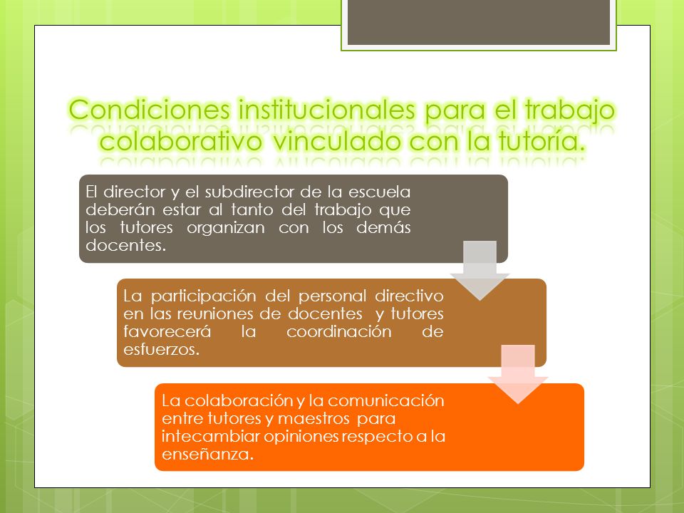 Condiciones institucionales para el trabajo colaborativo vinculado con la tutoría.
