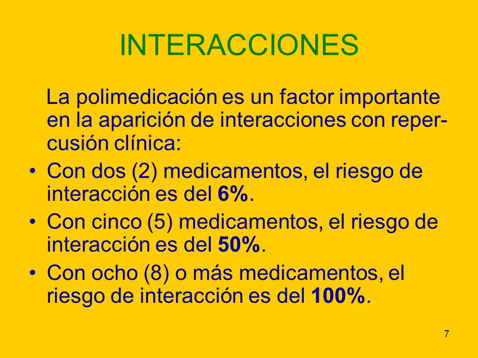 INTERACCIONES La polimedicación es un factor importante en la aparición de interacciones con reper-cusión clínica: