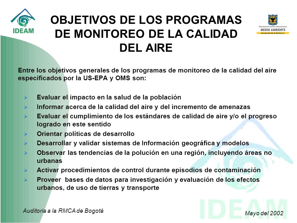 OBJETIVOS DE LOS PROGRAMAS DE MONITOREO DE LA CALIDAD DEL AIRE