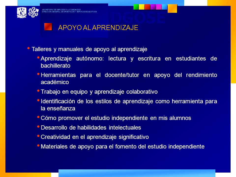 APOYO AL APRENDIZAJE Talleres y manuales de apoyo al aprendizaje