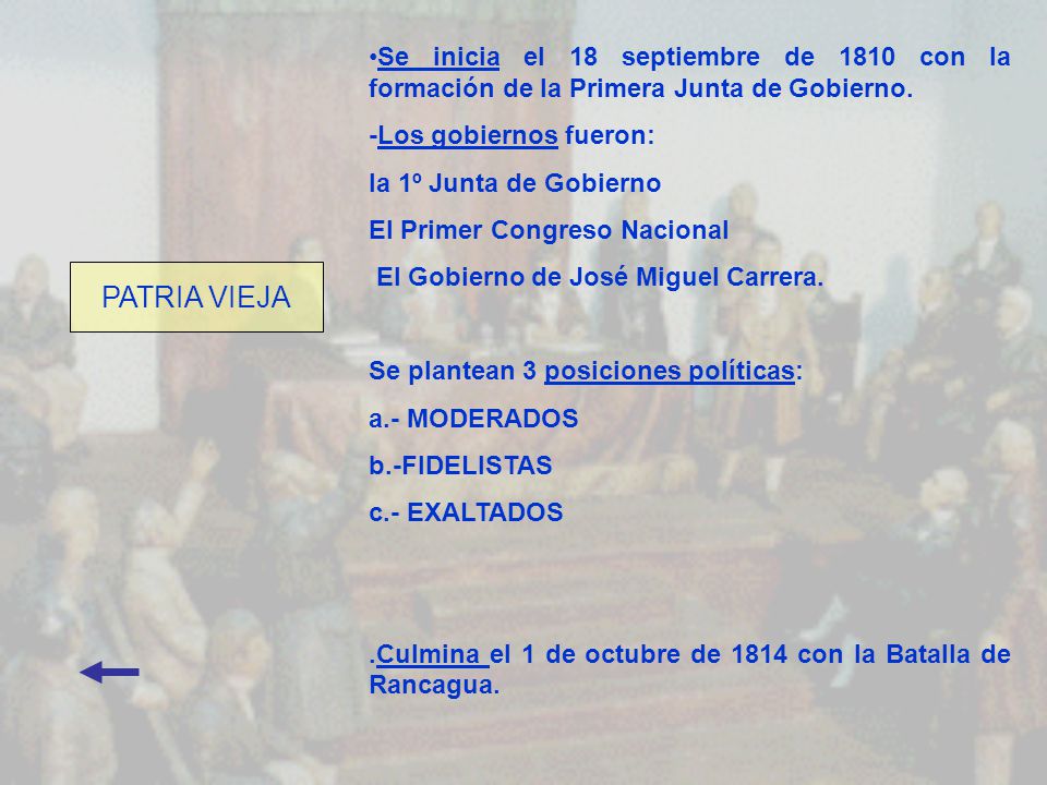 Se inicia el 18 septiembre de 1810 con la formación de la Primera Junta de Gobierno.
