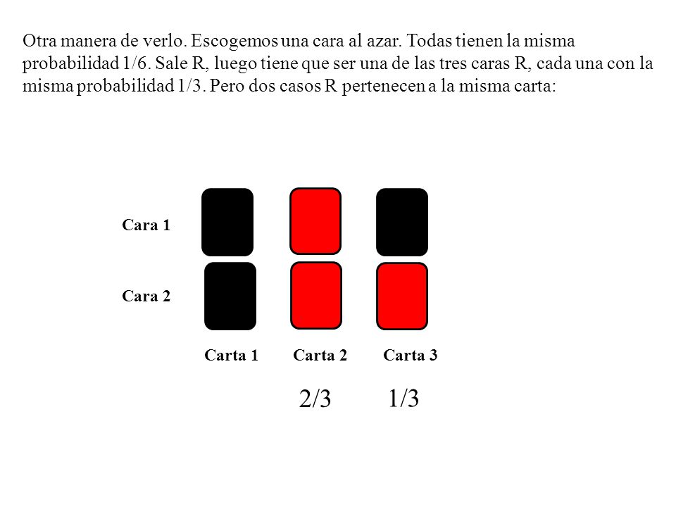 Otra manera de verlo. Escogemos una cara al azar. Todas tienen la misma