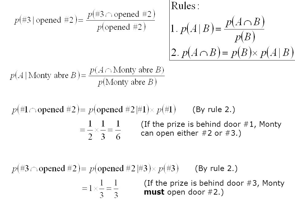 (By rule 2.) (If the prize is behind door #1, Monty can open either #2 or #3.) (By rule 2.)