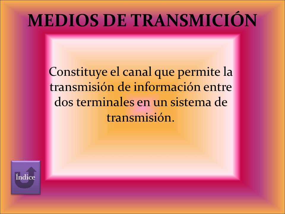 MEDIOS DE TRANSMICIÓN Constituye el canal que permite la transmisión de información entre dos terminales en un sistema de transmisión.