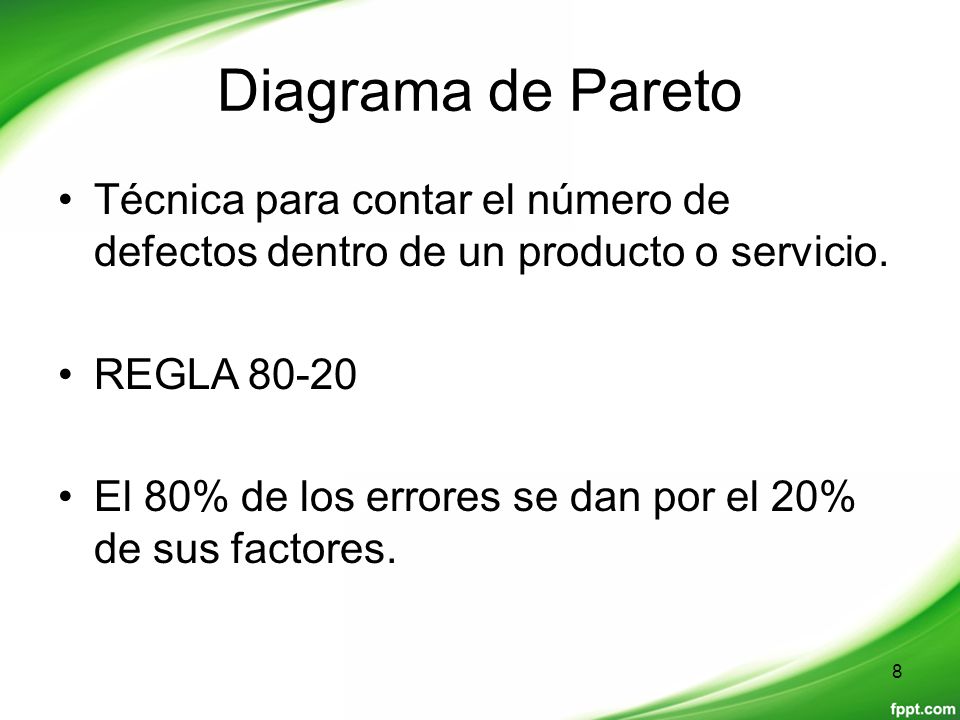 Diagrama de Pareto Técnica para contar el número de defectos dentro de un producto o servicio. REGLA