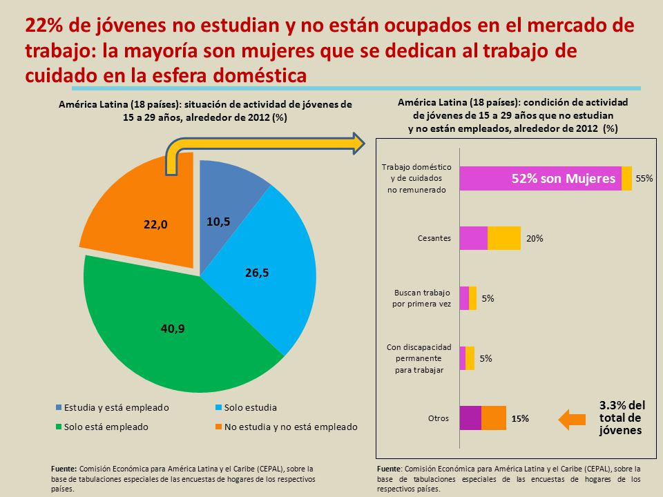 22% de jóvenes no estudian y no están ocupados en el mercado de trabajo: la mayoría son mujeres que se dedican al trabajo de cuidado en la esfera doméstica