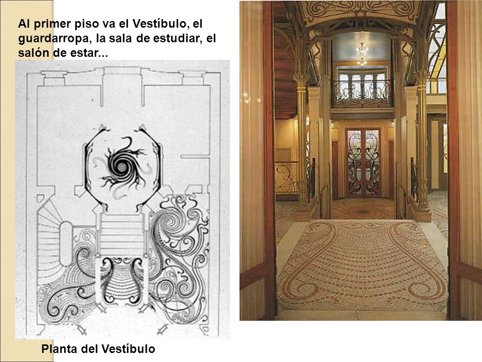 Al primer piso va el Vestíbulo, el guardarropa, la sala de estudiar, el salón de estar...