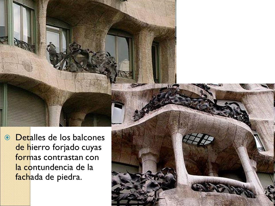Detalles de los balcones de hierro forjado cuyas formas contrastan con la contundencia de la fachada de piedra.