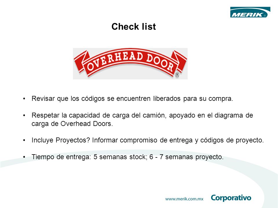 Check list Revisar que los códigos se encuentren liberados para su compra.