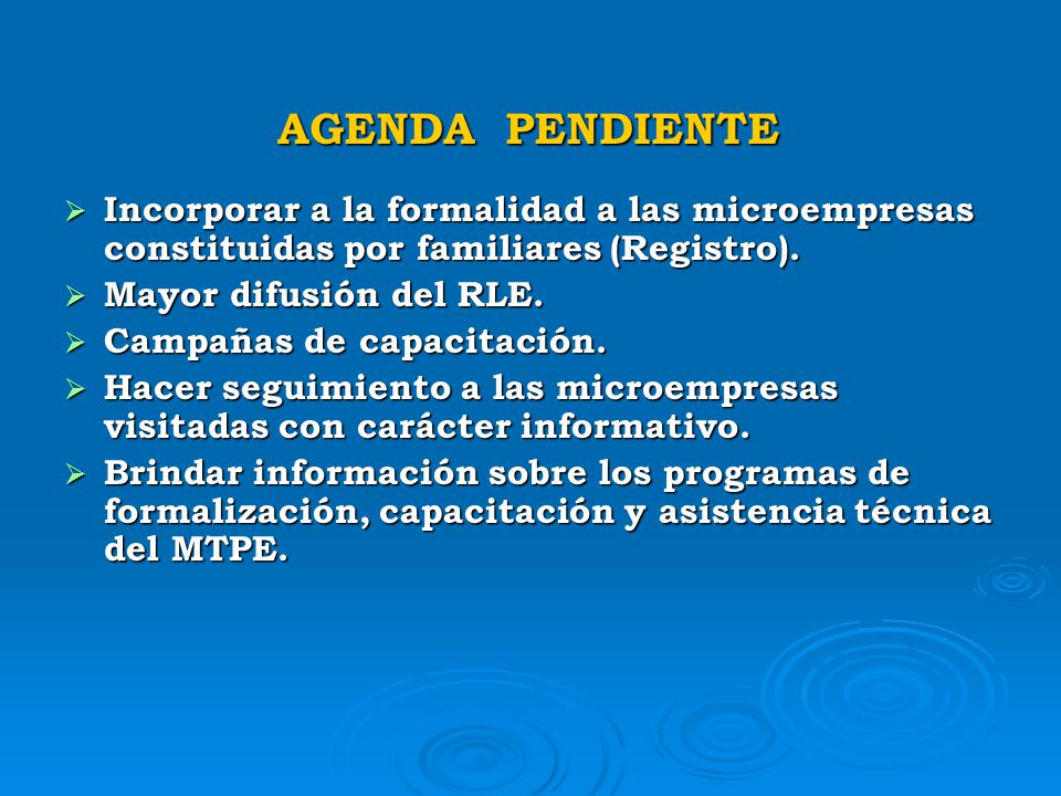 AGENDA PENDIENTE Incorporar a la formalidad a las microempresas constituidas por familiares (Registro).