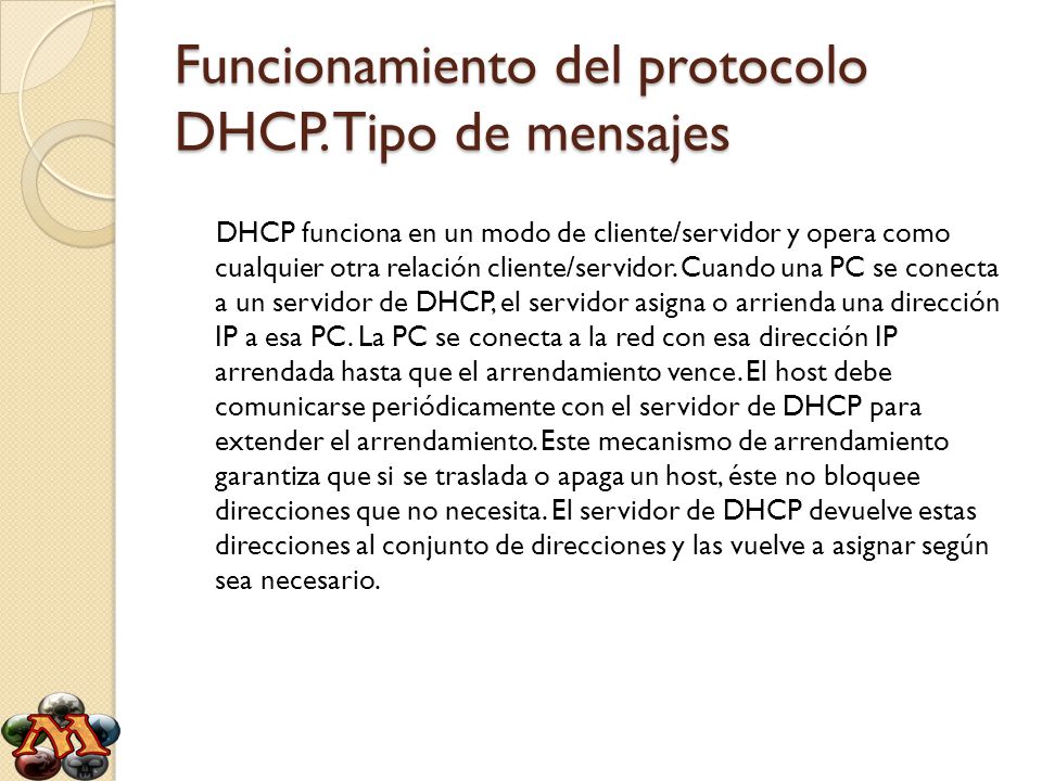 Funcionamiento del protocolo DHCP. Tipo de mensajes