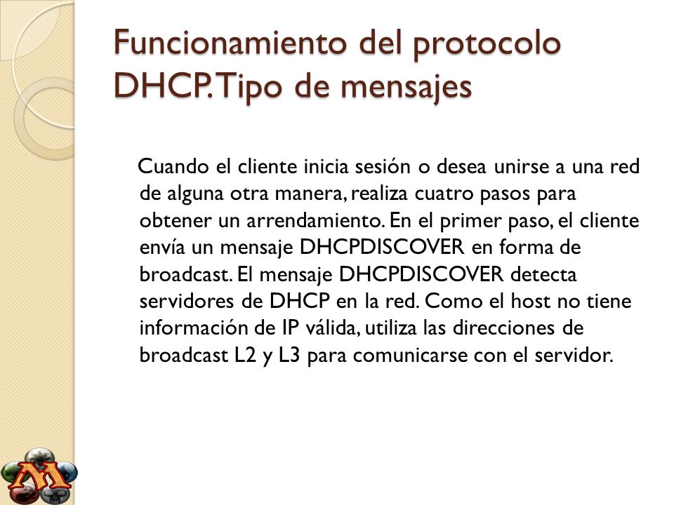 Funcionamiento del protocolo DHCP. Tipo de mensajes