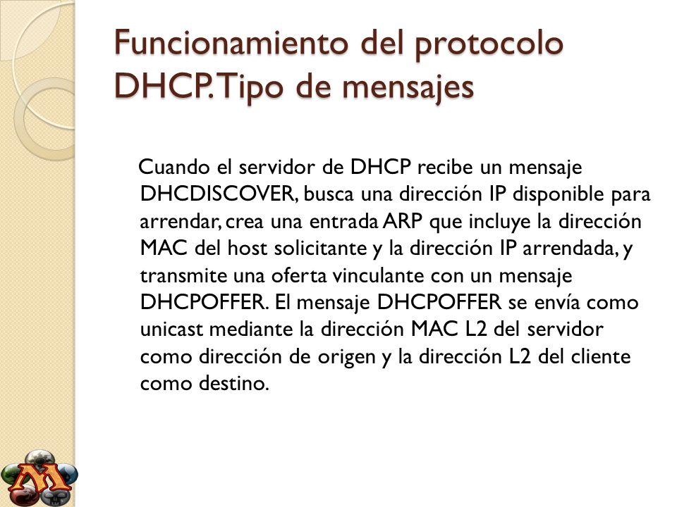 Funcionamiento del protocolo DHCP. Tipo de mensajes