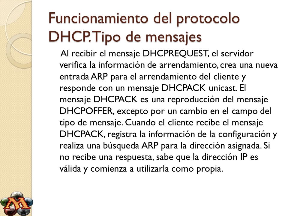 Funcionamiento del protocolo DHCP. Tipo de mensajes