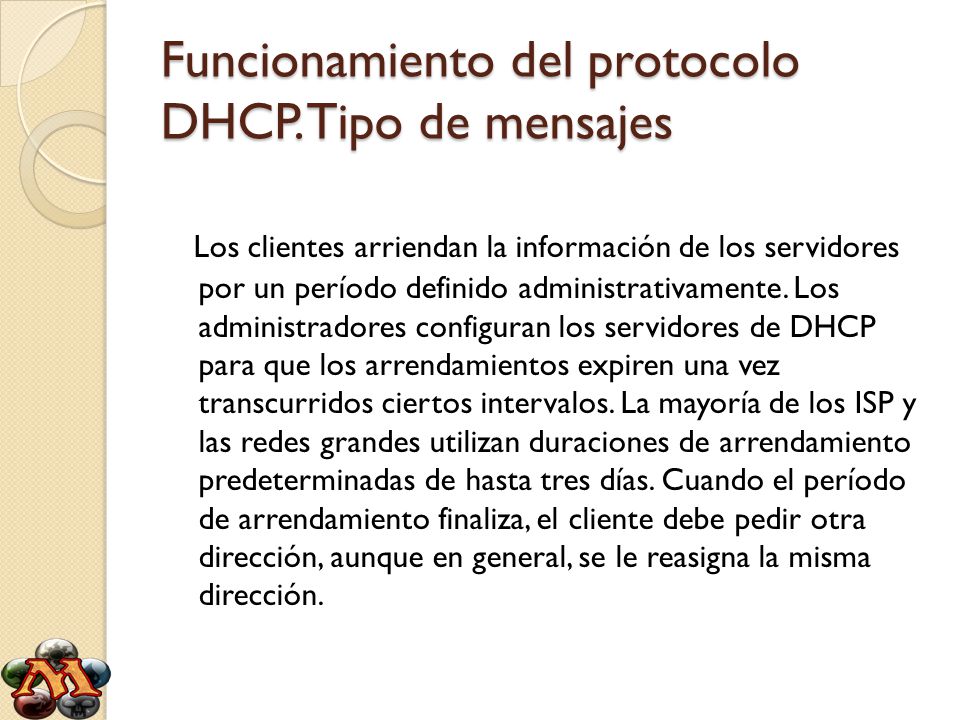 Funcionamiento del protocolo DHCP. Tipo de mensajes