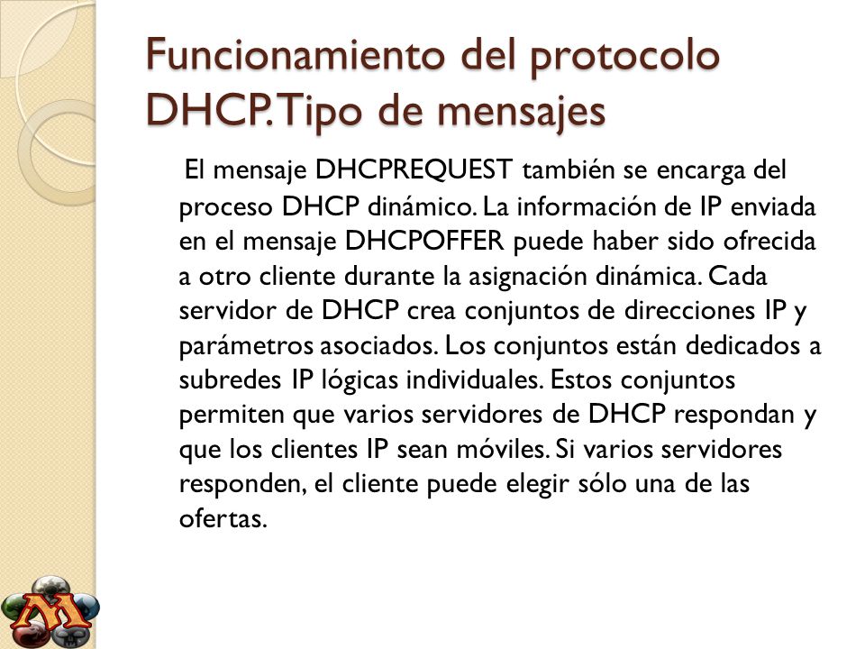 Funcionamiento del protocolo DHCP. Tipo de mensajes