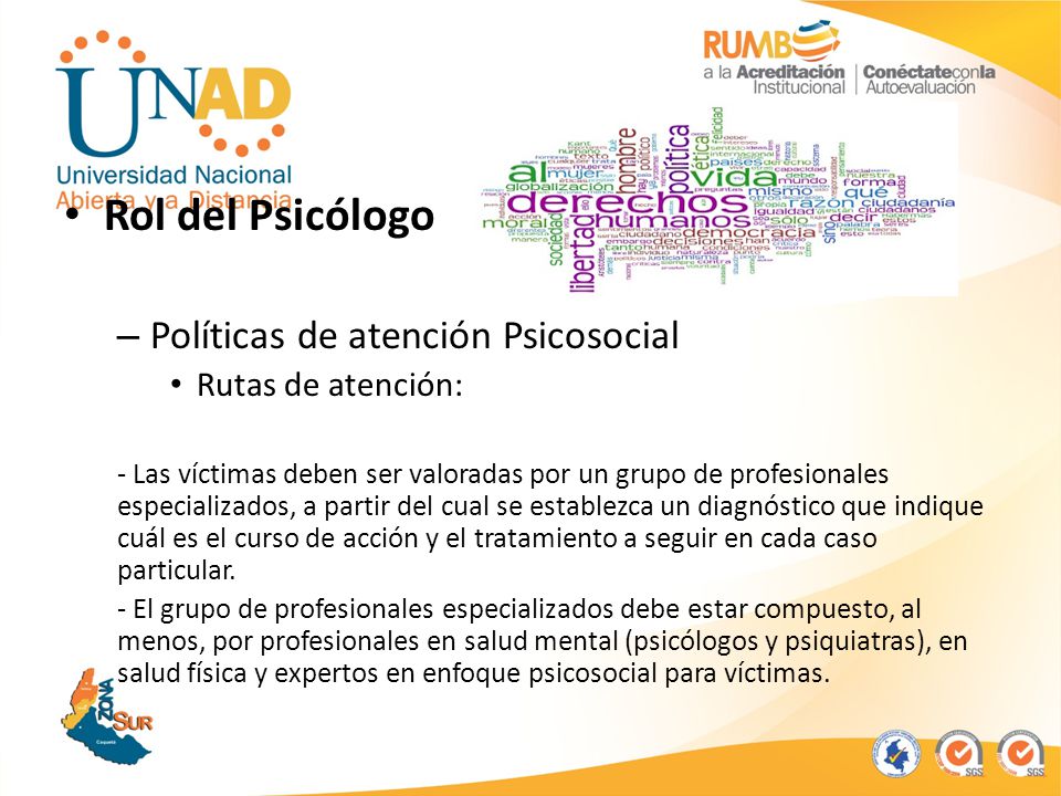 Rol del Psicólogo Políticas de atención Psicosocial Rutas de atención: