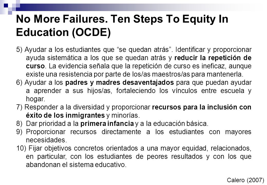 No More Failures. Ten Steps To Equity In Education (OCDE)