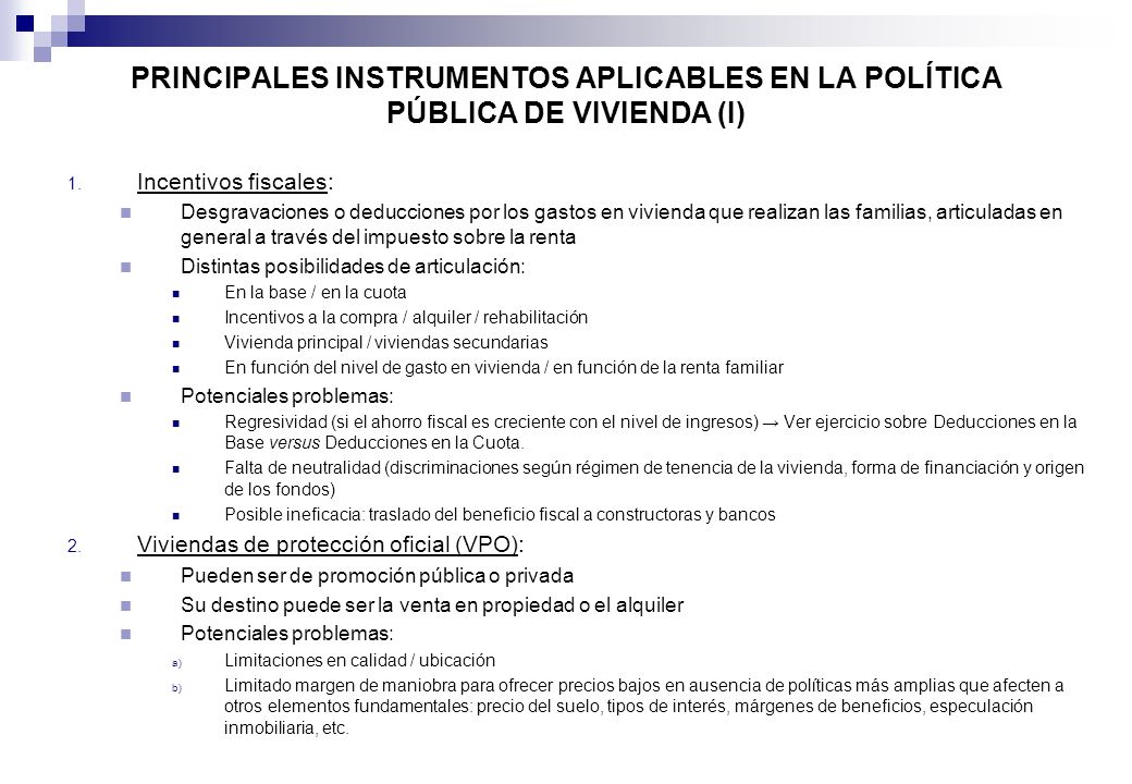 PRINCIPALES INSTRUMENTOS APLICABLES EN LA POLÍTICA PÚBLICA DE VIVIENDA (I)