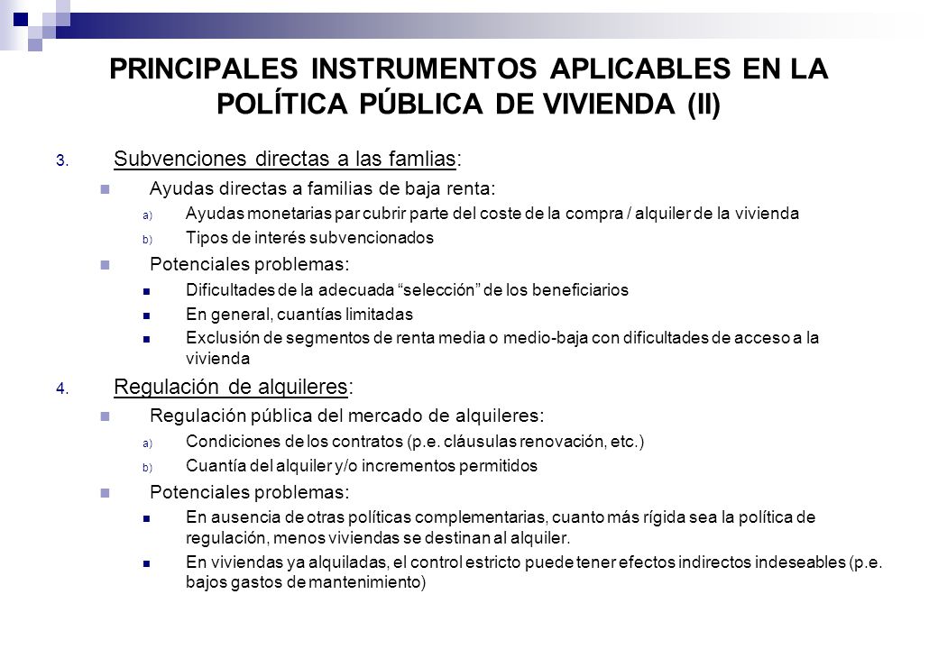 PRINCIPALES INSTRUMENTOS APLICABLES EN LA POLÍTICA PÚBLICA DE VIVIENDA (II)