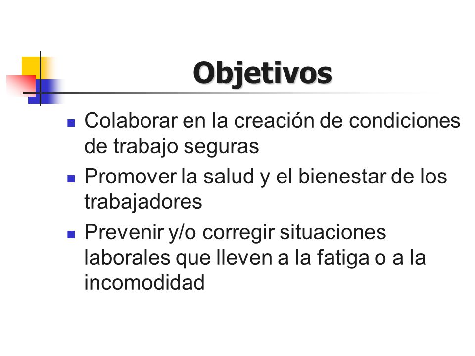Objetivos Colaborar en la creación de condiciones de trabajo seguras