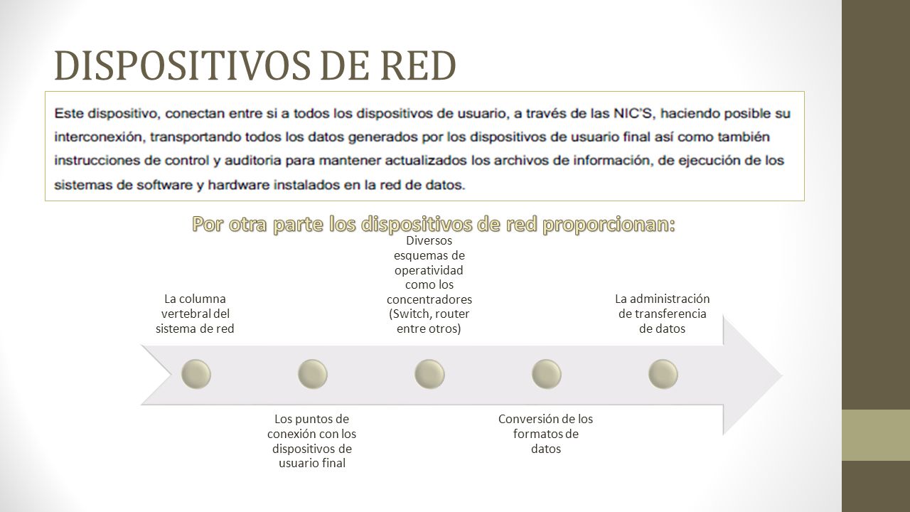 Por otra parte los dispositivos de red proporcionan: