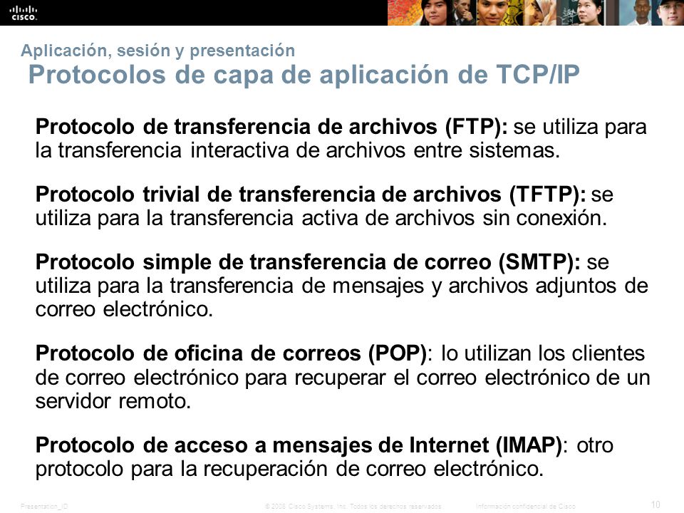 Aplicación, sesión y presentación Protocolos de capa de aplicación de TCP/IP