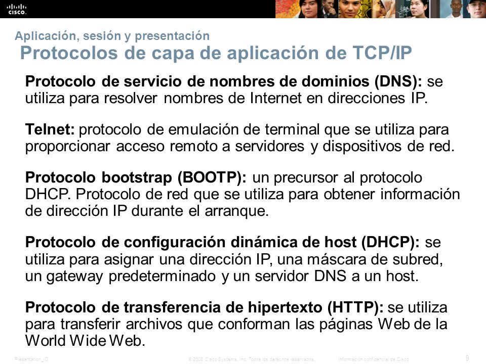 Aplicación, sesión y presentación Protocolos de capa de aplicación de TCP/IP