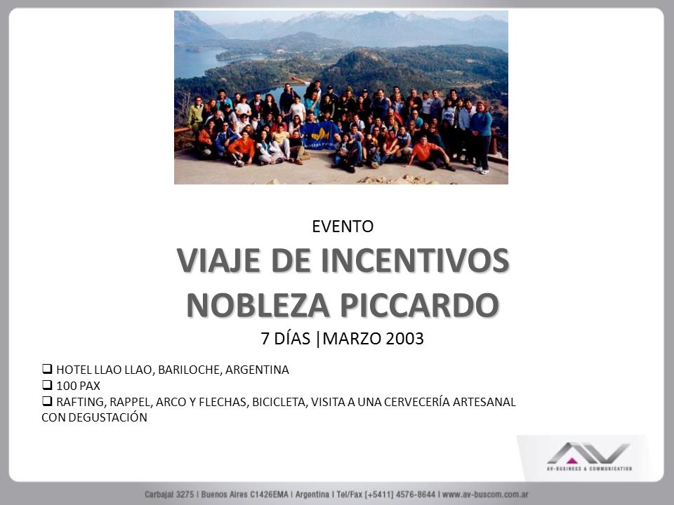 EVENTO VIAJE DE INCENTIVOS NOBLEZA PICCARDO 7 DÍAS |MARZO 2003