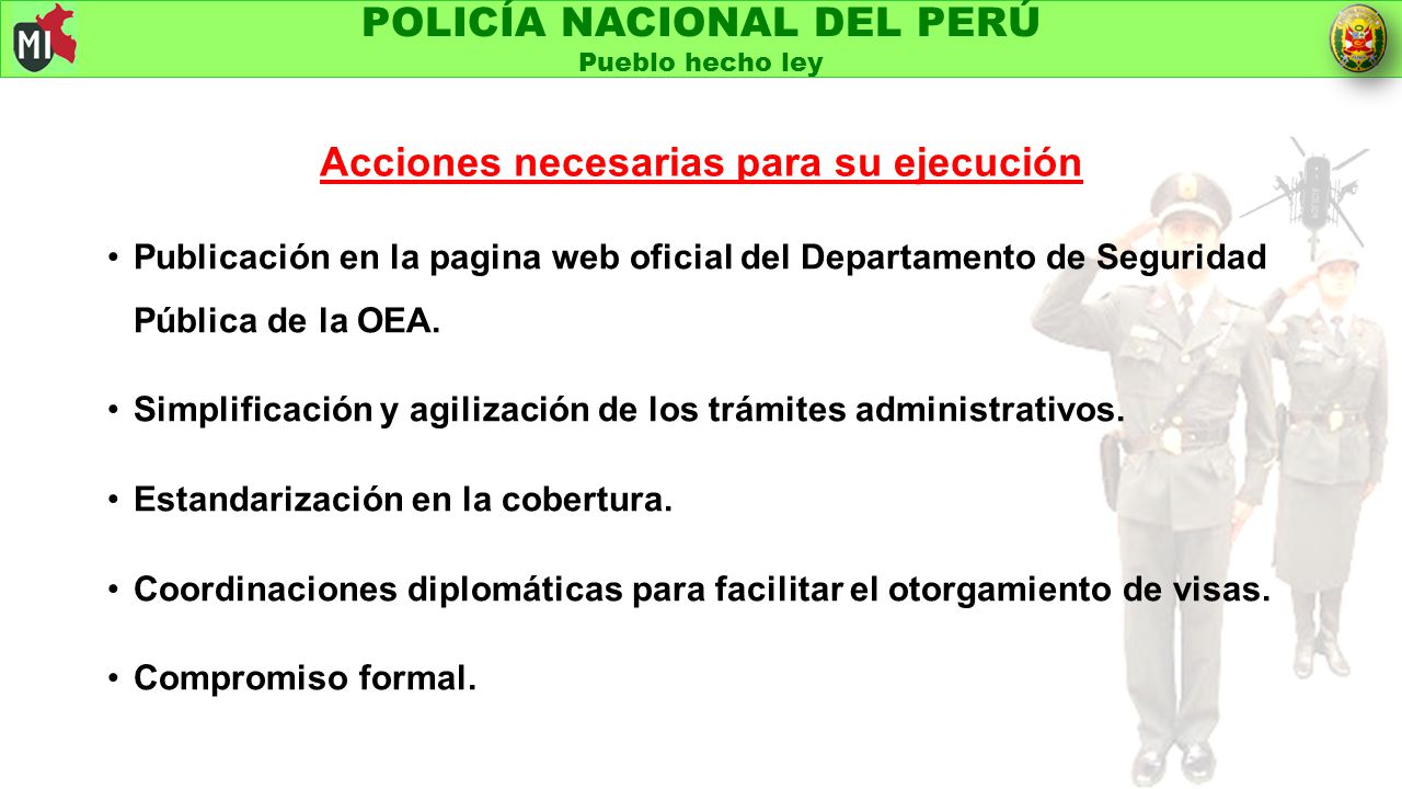 Acciones necesarias para su ejecución