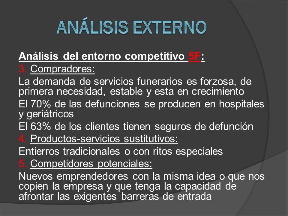Análisis externo Análisis del entorno competitivo 5F: 3. Compradores: