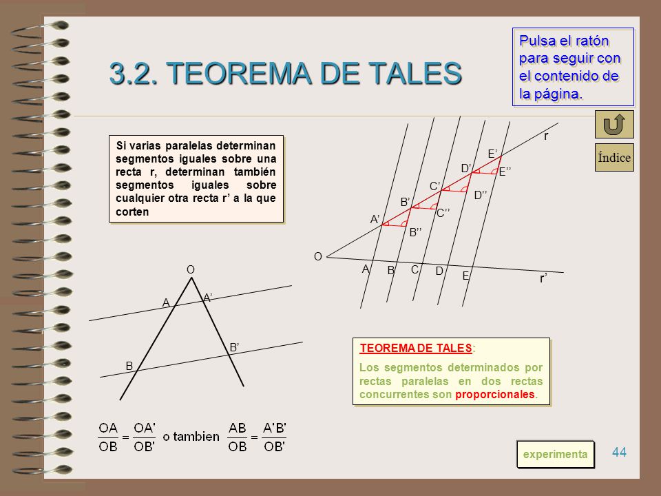 3.2. TEOREMA DE TALES r r’ O A’ A B’ B C’ D’ E’ E D C B’’ C’’ D’’ E’’
