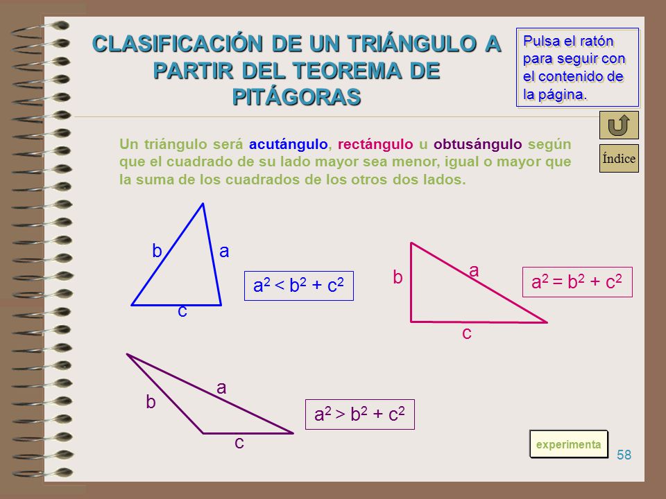 CLASIFICACIÓN DE UN TRIÁNGULO A PARTIR DEL TEOREMA DE PITÁGORAS
