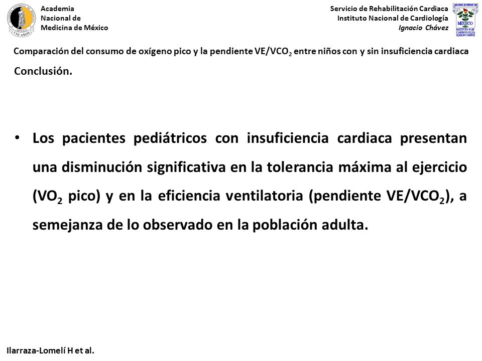 Comparación del consumo de oxígeno pico y la pendiente VE/VCO2 entre niños con y sin insuficiencia cardiaca