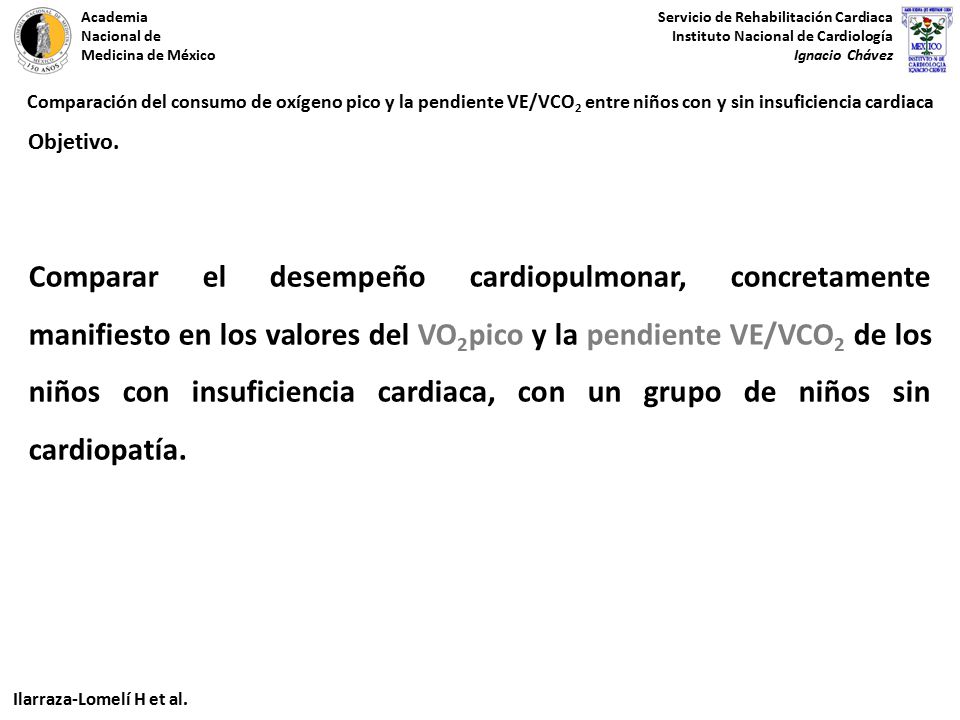 Comparación del consumo de oxígeno pico y la pendiente VE/VCO2 entre niños con y sin insuficiencia cardiaca