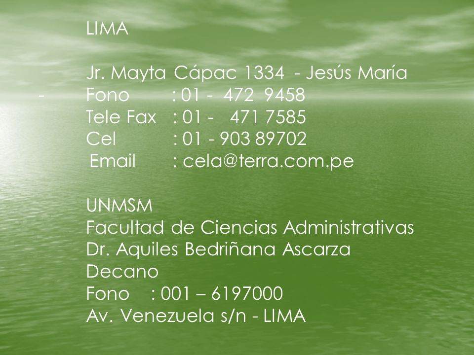 LIMA Jr. Mayta Cápac Jesús María - Fono : Tele Fax :