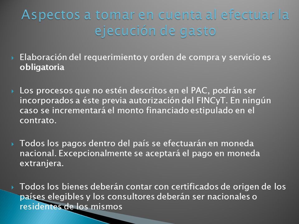 Aspectos a tomar en cuenta al efectuar la ejecución de gasto