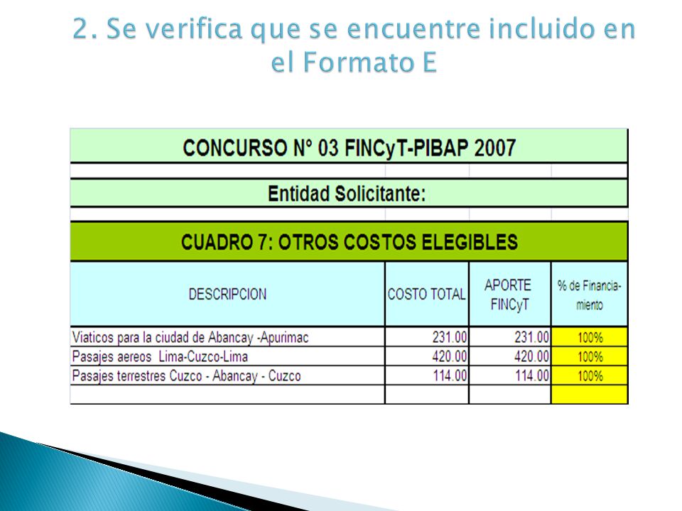 2. Se verifica que se encuentre incluido en el Formato E