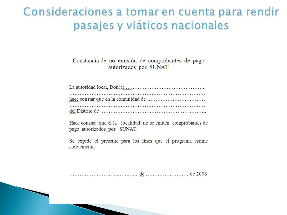Consideraciones a tomar en cuenta para rendir pasajes y viáticos nacionales