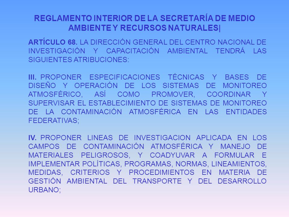 REGLAMENTO INTERIOR DE LA SECRETARÍA DE MEDIO AMBIENTE Y RECURSOS NATURALES|
