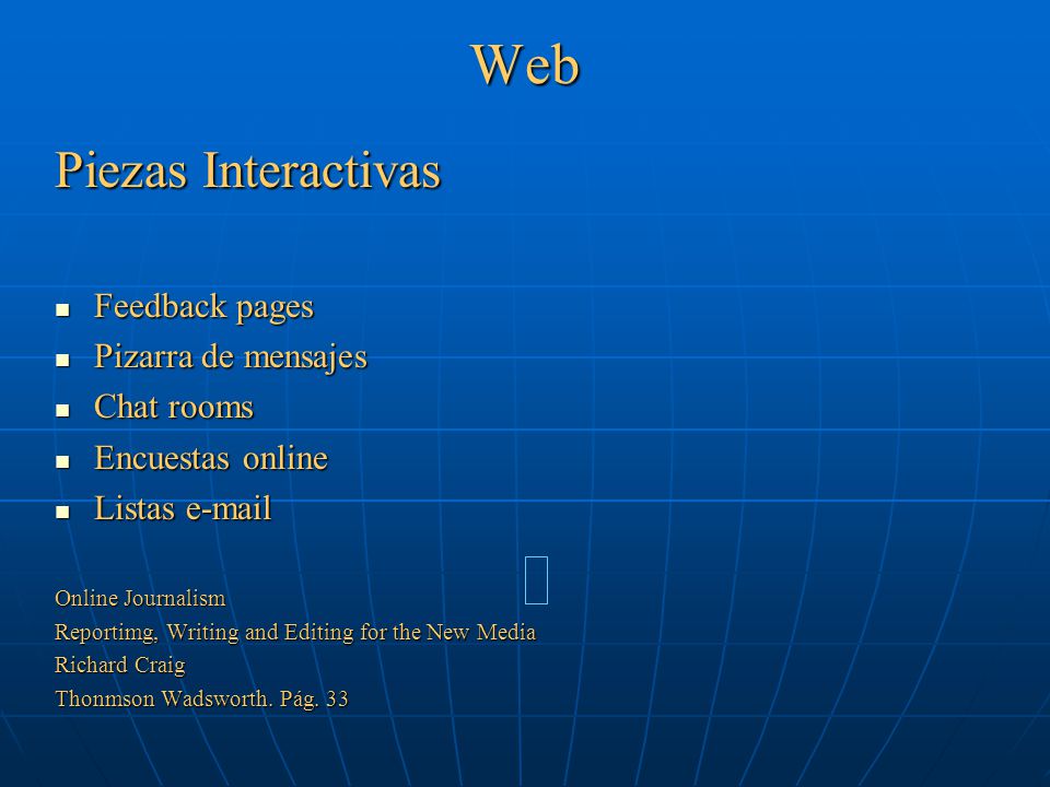 Web Piezas Interactivas Feedback pages Pizarra de mensajes Chat rooms
