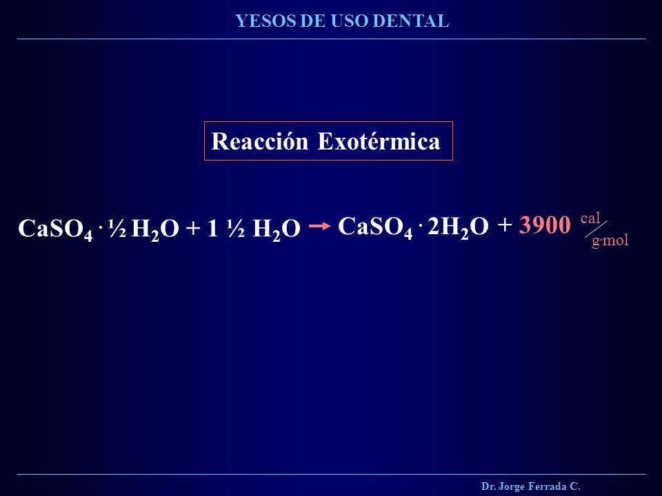 Reacción Exotérmica CaSO4 . 2H2O CaSO4 . ½ H2O + 1 ½ H2O