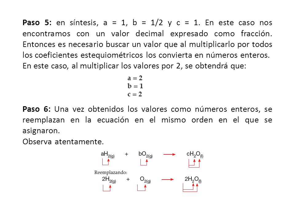 Paso 5: en síntesis, a = 1, b = 1/2 y c = 1